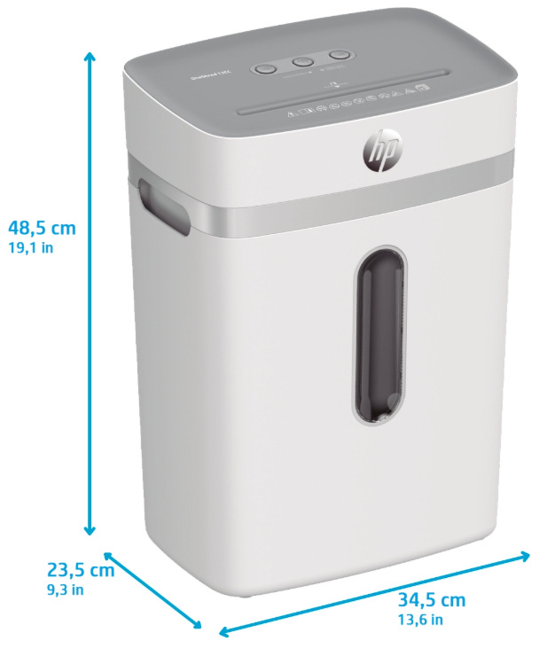 Rozmery Skartovače HP OneShred 12CC 48,5 × 34,5 × 23,5 cm