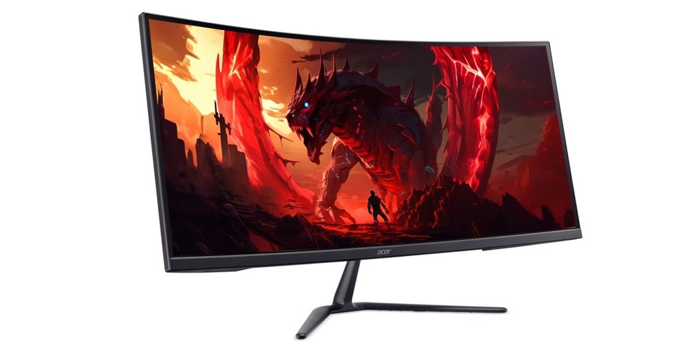 Herný monitor Acer Nitro ED340CUR J0bmiipx čierny Herný monitor Acer Nitro ED340CUR J0bmiipx zapnutý a natočený doľava