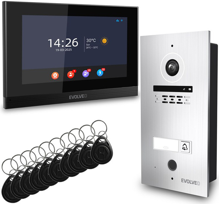 Dverný videotelefón Evolveo ID-1, s RFID, odtlačkom prsta a podporou ONVIF kamier - čierny/nerez