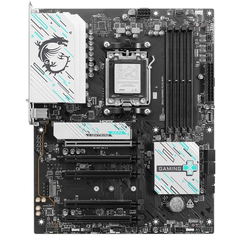 Základná doska MSI B840 GAMING PLUS WIFI Základná doska MSI B840 GAMING PLUS WIFI v čiernej a striebornej farbe.