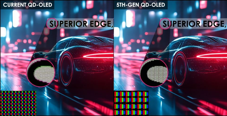 Porovnanie obrazu QD-OLED panelu herného monitora MSI MPG 341CQR QD-OLED X36 s výraznými detailmi hrán