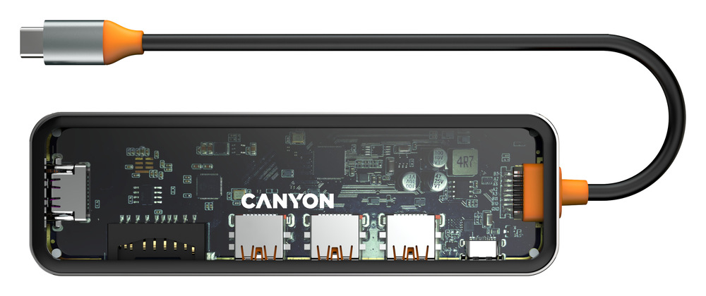 Dokovacia stanica Canyon DS-13 7v1, PD 100W sivá Canyon DS-13 7v1 zaujme aj telom zo zinkovej zliatiny a tvrdeného skla