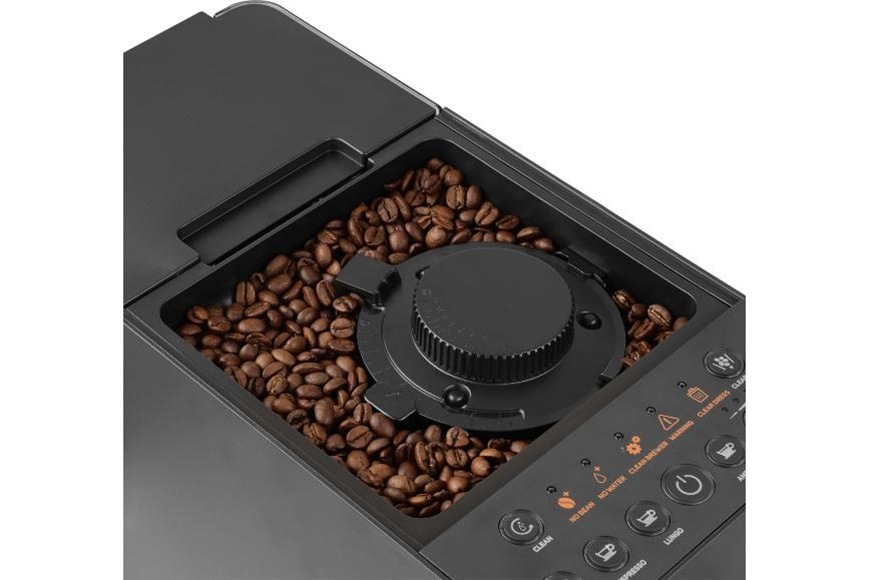 Espresso Sencor SES 6100BK čierne Integrovaný nerezový kónický mlynček automatického kávovaru Sencor SES 6100BK s 15 stupňami hrubosti mletia a zásobníkom na 180 g zrnkovej kávy pre čerstvo namleté espresso.