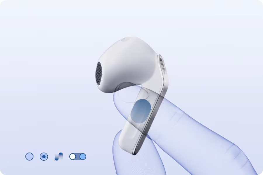 Slúchadlá Samsung Galaxy Buds4 čierna Ilustrácia ovládanie slúchadiel Galaxy Buds4 dotykom prsta