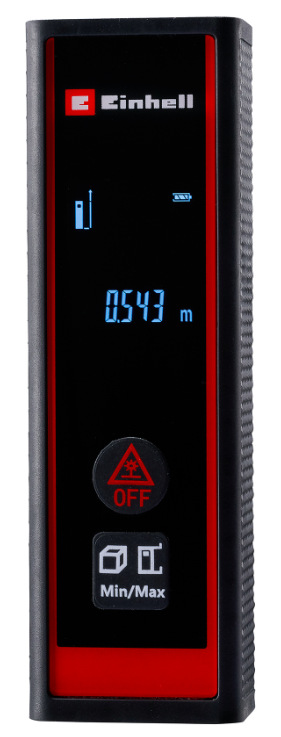 Laserový diaľkomer Einhell Classic TC-LD 30 R Podsvietený displej laserového diaľkomera Einhell Classic TC-LD 30 R so zobrazenou vzdialenosťou 0,543 m