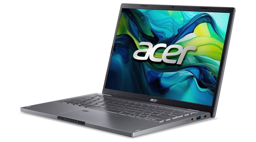 Notebook Acer Aspire 14 (A14-51M-33LA) sivý Otvorený a zapnutý notebook Acer Aspire 14 (A14-51M-33LA) natočený doľava