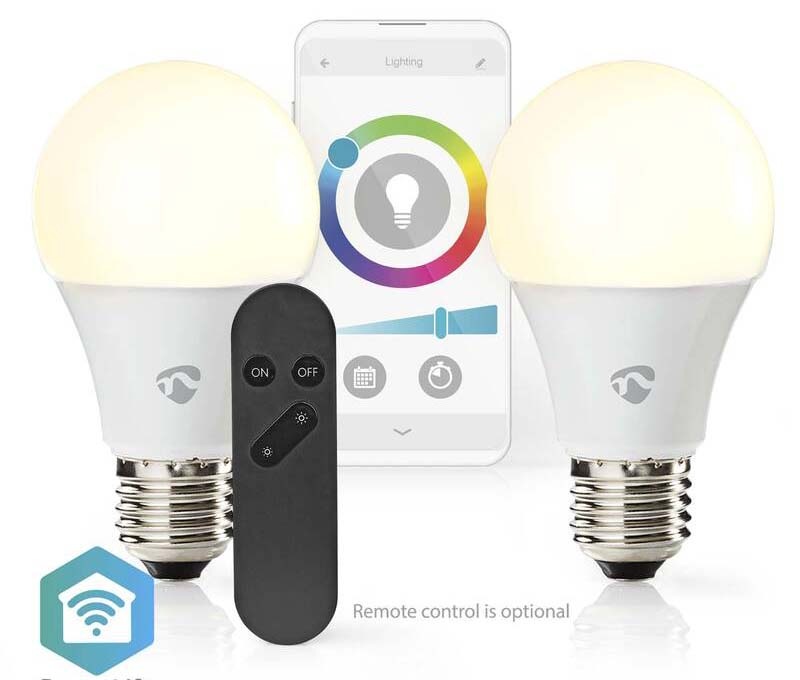 Inteligentná žiarovka Nedis SmartLife klasik, Wi-Fi, E27, 806 lm, 9 W, RGB / Teplá - studená biela, 2ks