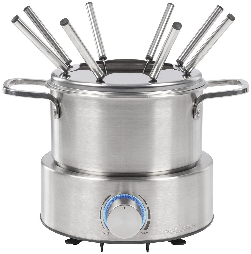 Fondue Profi Cook FD 1288 nerez Fondue ProfiCook FD 1288 z čelnej strany s ôsmimi vidličkami