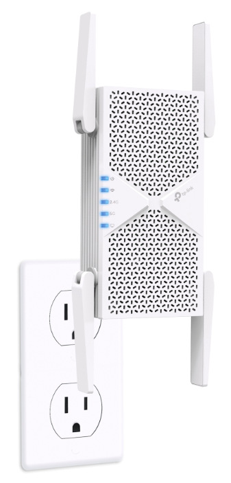 Wi-Fi extender TP-Link RE405BE Wi-Fi7 BE6500 biely Priame zapojenie Wi-Fi extenderu TP-Link RE405BE do elektrickej zásuvky bez káblov