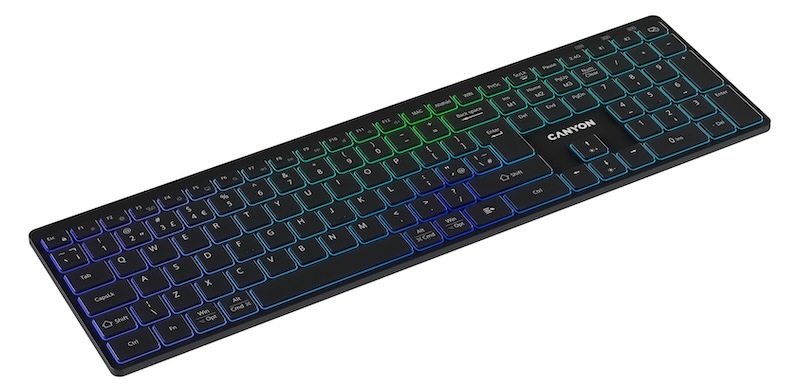 Klávesnica Canyon HKB-W11 RGB Dual Mode CZ čierna Vďaka bezdrôtovej technológii 2,4 GHz a dvom Bluetooth kanálom ľahko prepínate medzi viacerými zariadeniami.