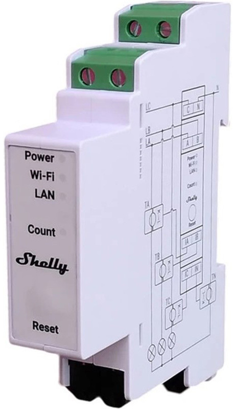 Modul Shelly Pro 3EM-3CT63 - 3-fázové meranie spotreby, LAN, Wi-Fi, Bluetooth - biely