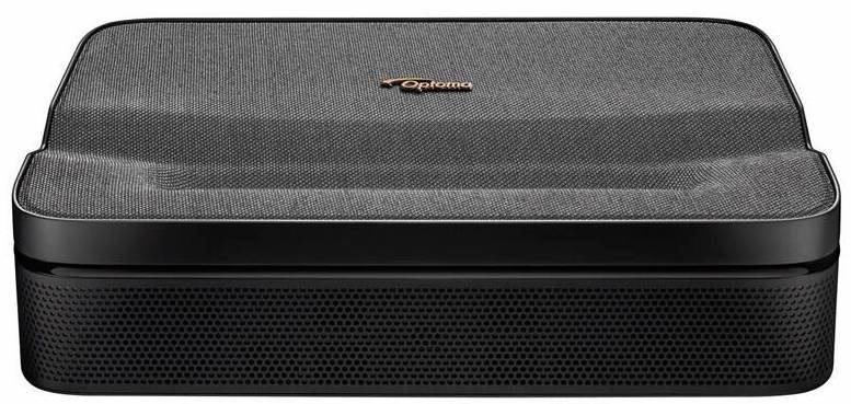 Optoma Photon Go v čiernej farbe spredu s textilným povrchom a minimalistickým ultrakrátkym dizajnom