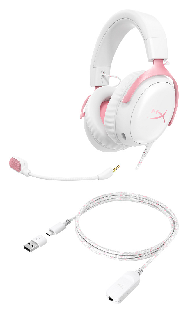 Headset HyperX Cloud III biely/ružový Headset HyperX Cloud III príslušenstvo a káble