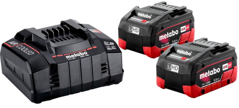 Set batérie a nabíjačky Metabo Basic set 2× 5,5 Ah LiHD 685122000 s dvoma 18V akumulátormi a rýchlonabíjačkou ASC 145″ width=