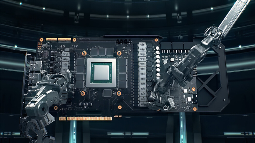 Grafická karta Asus PRIME GeForce RTX 5060 8GB OC čierny Detail PCB grafickej karty Asus vyrábanej technológiou Auto-Extreme s robotickou presnosťou