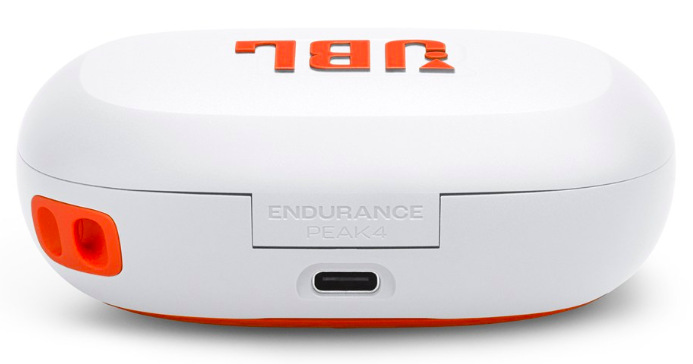 Slúchadlá JBL Endurance Peak 4 biela Nabíjacie púzdro JBL Endurance Peak 4 s USB-C konektorom a značením modelu