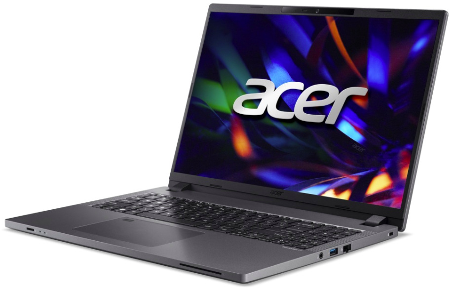 Notebook Acer TravelMate P2 16 (TMP216-51-G2-TCO-536P) z ľavého predného uhla s otvoreným 16" displejom