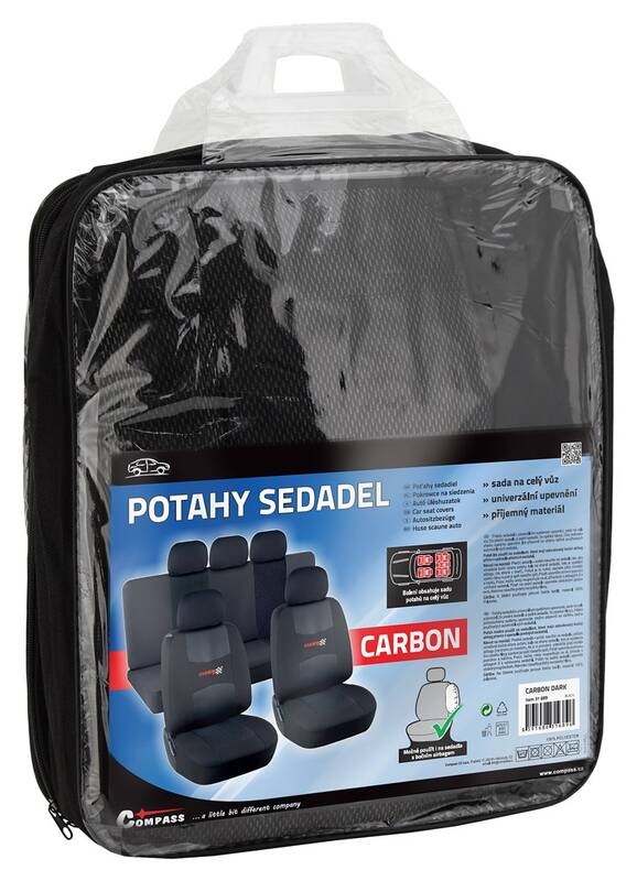 Poťahy sedadiel Compass CARBON DARK čierne AIRBAG 9ks
