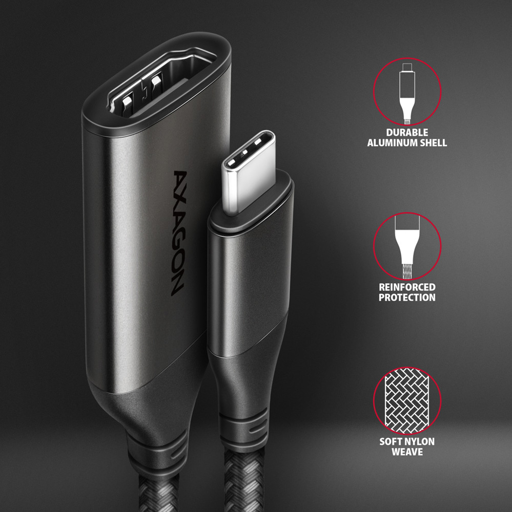 Redukcia Axagon USB-C / HDMI 2.0a, 25cm, 4K/60Hz HDR10 čierna