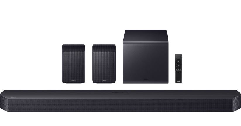 Soundbar Samsung HW-Q990H čierny soundbar Samsung HW-Q990H vrátane bezdrôtového subwoofera, stredového reproduktora a dvoch zadných reproduktorov