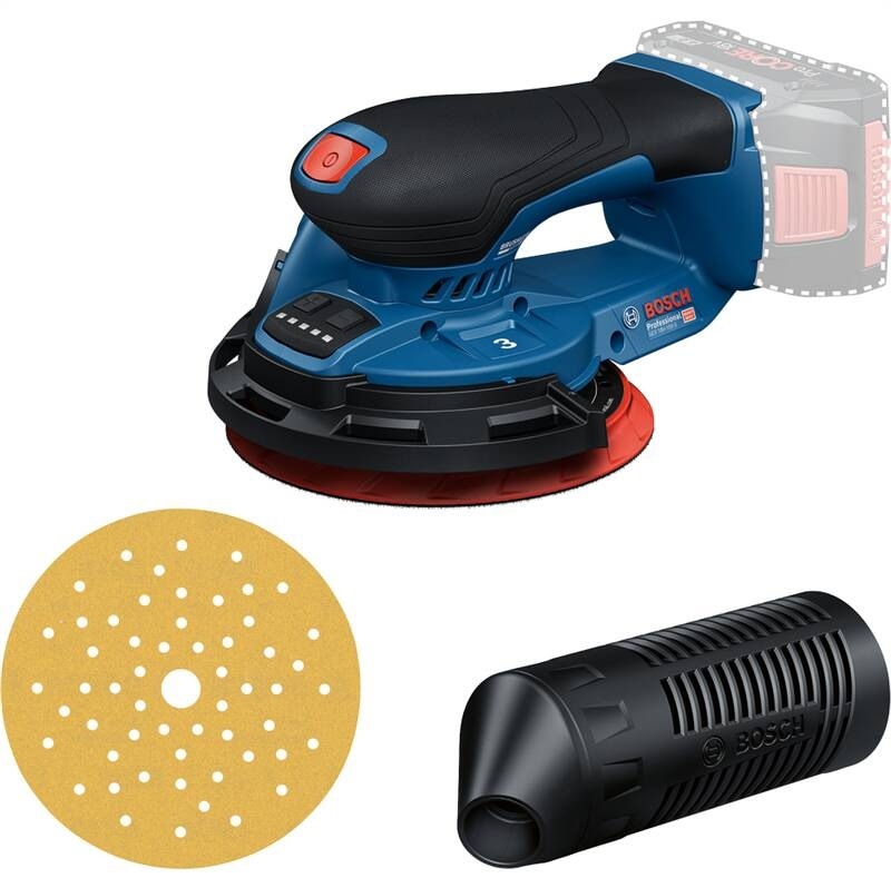 Bosch Professional excentrická aku brúska GEX 18V-150-3 s brúsnym kotúčom a odsávacím nástavcom