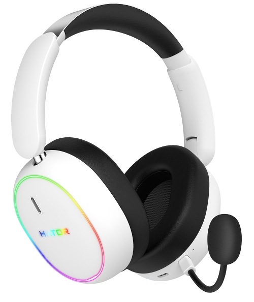Headset HATOR Phoenix 2 biely Čierny herný headset HATOR Phoenix 2 Wireless s RGB podsvietením a odnímateľným mikrofónom