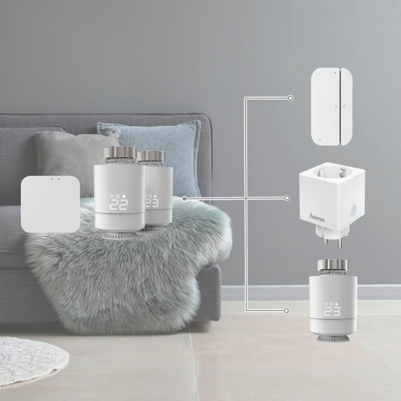 Bezdrôtová termohlavica Hama SMART set pre reguláciu vykurovania, centrála + 2x hlavica