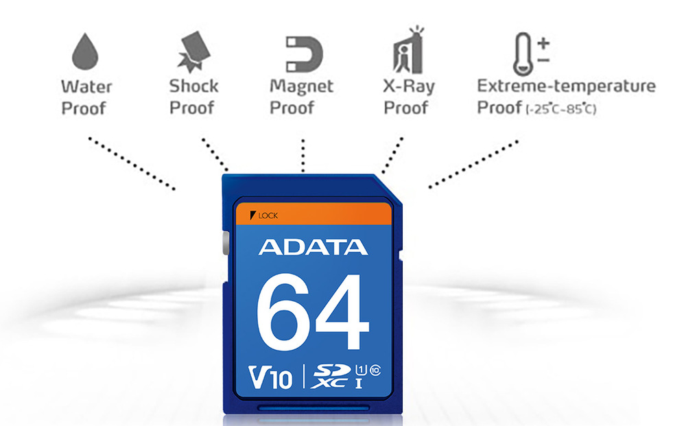 Pamäťová karta ADATA Premier SDHC 32GB UHS-I Class 10 modrá ADATA Premier SDHC 32GB UHS-I Class 10 kladie dôraz aj na spoľahlivosť a ochranu dát