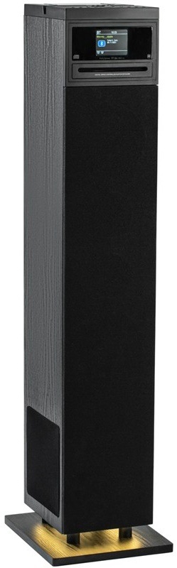 Vežový reproduktor Akai AeroBeat Pillar s CD prehrávačom a podsvieteným podstavcom.