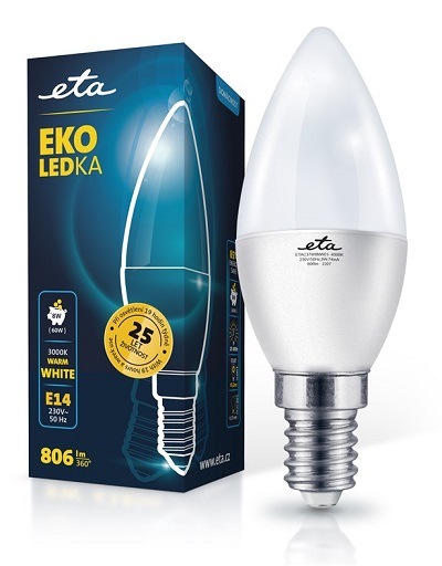 LED žiarovka ETA EKO LEDka sviečka 8W, E14, teplá biela