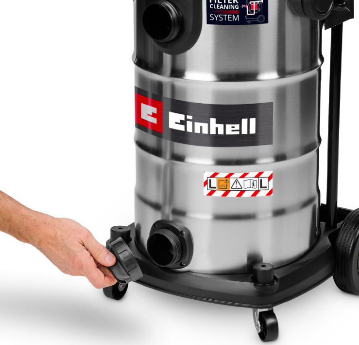 Priemyselný vysávač Einhell Expert TE-VC 4090 SACL nerez Vypúšťací ventil vody a pojazdové kolieska vysávača Einhell TE-VC 4090 SACL