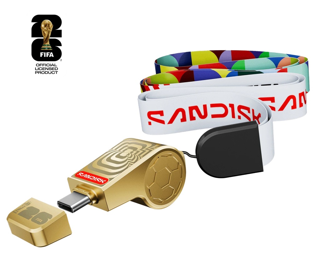 USB flashdisk SANDISK USB-C Flash Drive FIFA WorldCup 2026 128GB zlatý USB flashdisk SanDisk FIFA World Cup 2026 s rozhraním USB-C a šnúrkou na krk