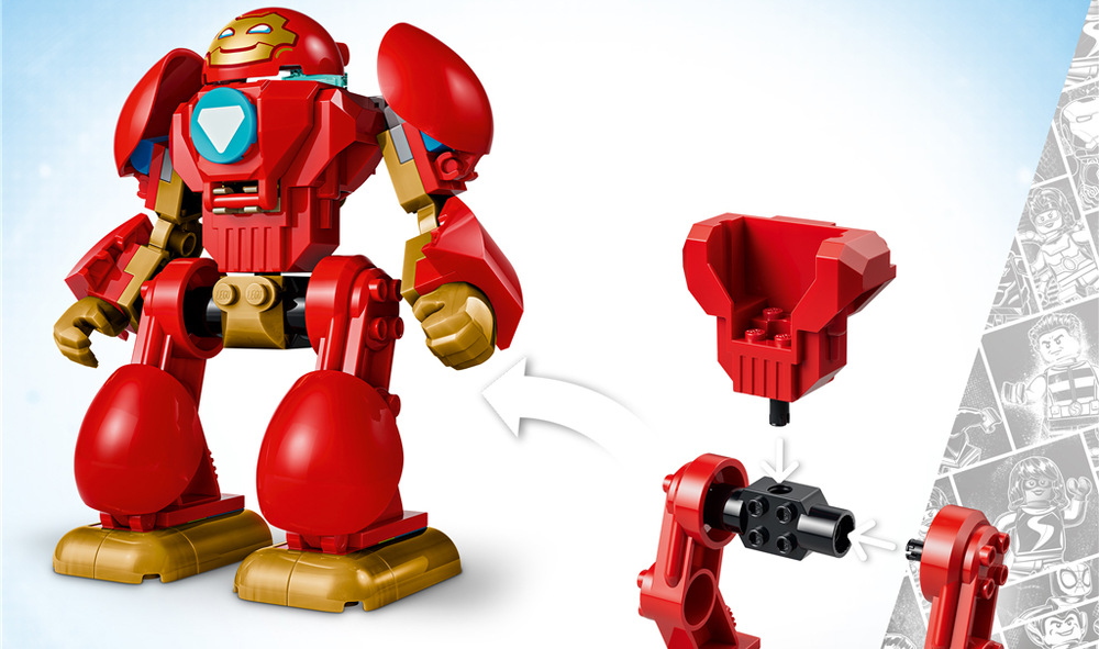 Stavebnica LEGO® Marvel Iron Man a jeho super priatelia 11209 Ultron vs. Iron Man Ultron prilieta vo svojej lodi, ktorá ponúka ďalšie možnosti pre vzdušné strety a vlastné superhrdinské misie.