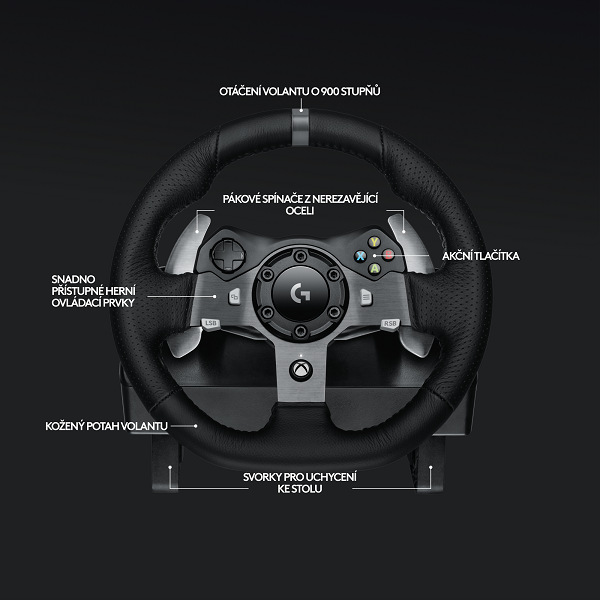 Volant Logitech G920 pre Xbox One, One X, One S, PC + pedále čierny