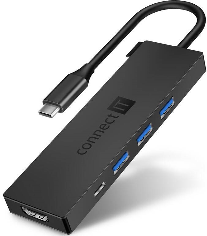 USB Hub Connect IT USB-C/3x USB 3.2, HDMI, USB-C PD 100W sivý