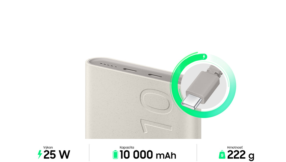 Powerbank Samsung 10 000mAh 25W, bezdrôtové nabíjanie béžový
