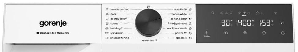 Práčka Gorenje G400 WG494A11 UltraClean biela ovládací panel práčky Gorenje WG494A11 UltraClean
