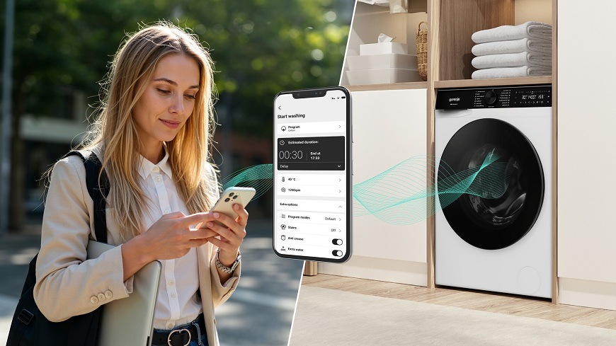 Práčka Gorenje WS674A FastWashPro biela žena ovláda práčku gorenje WS674A mobilom