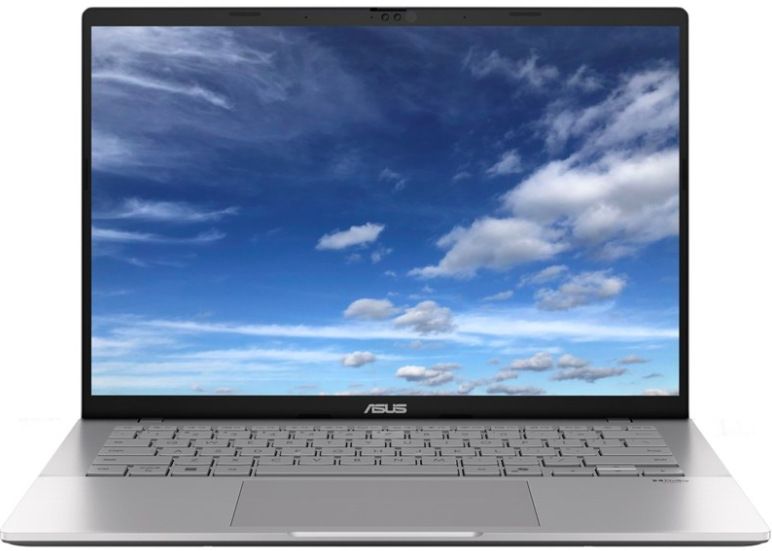 Strieborný notebook ASUS Vivobook S14 AMD Ryzen AI 7 445 s 14″ OLED displejom