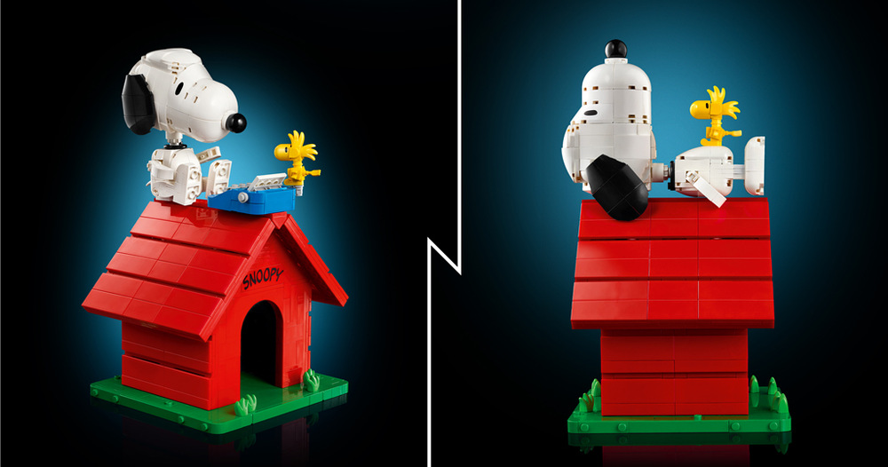 Stavebnica LEGO® Ideas 21368 Peanuts: Snoopyho bouda Odobratie búdy z podstavca a otvorenie stien odhalí scénu s hviezdnou oblohou, táborákom a Pískalom.
