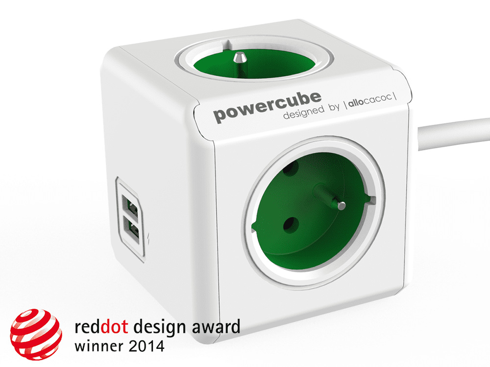 Kábel predlžovací Powercube Extended USB, 4x zásuvka, 2x USB, 1,5m zelený Kábel predlžovací Powercube Extended USB, 4x zásuvka, 2x USB, 1,5m zelený