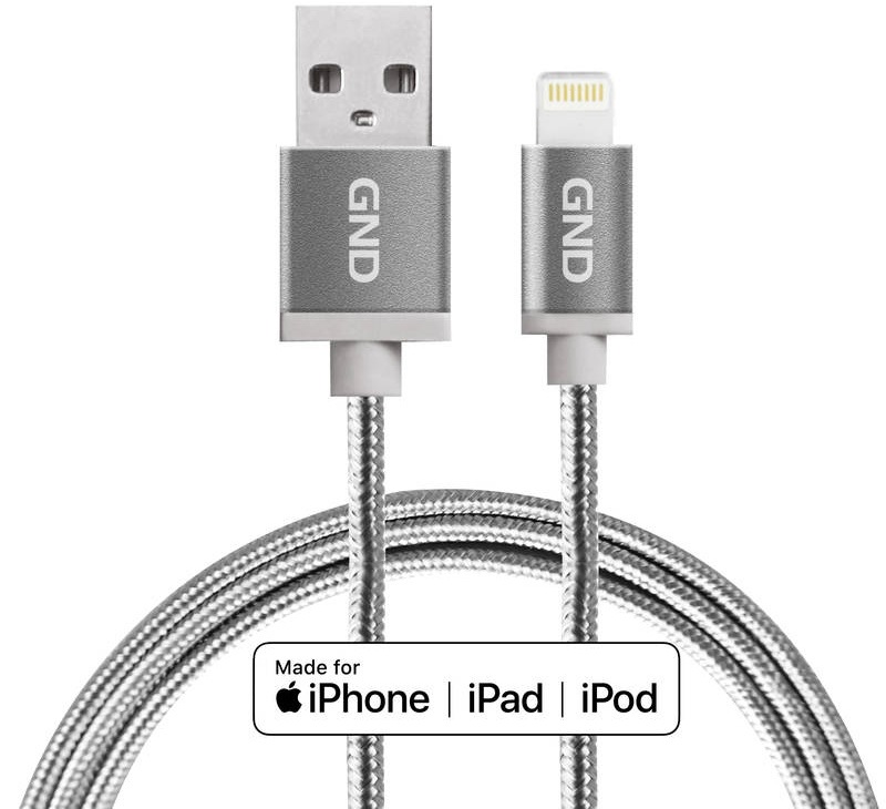 Kábel GND USB / lightning MFI, 1m, opletený Titanium