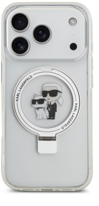 Kryt na mobil Karl Lagerfeld Ringstand Karl and Choupette MagSafe na Apple iPhone 17 Pro biely