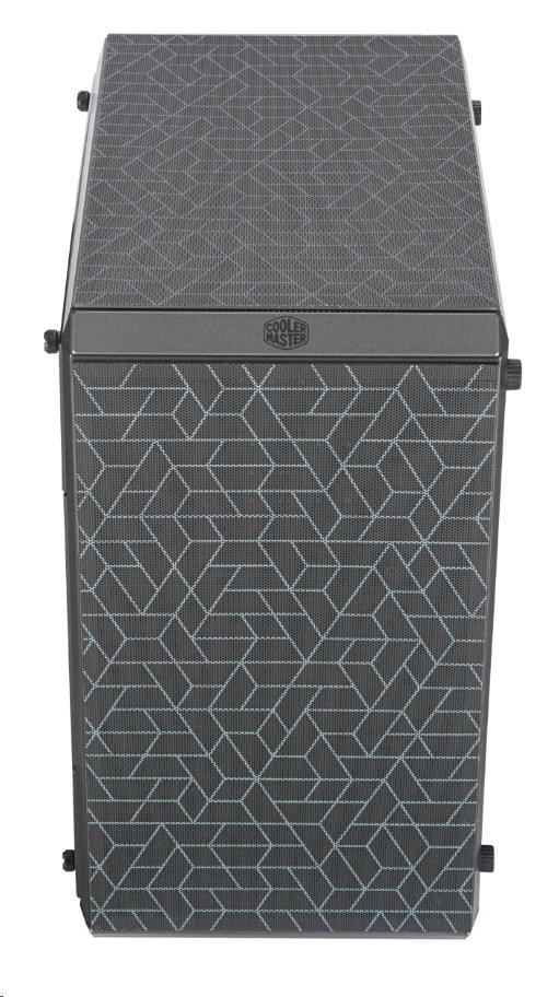 Case Cooler Master MasterBox Q500L čierna Čierna počítačová skriňa typu Tower s predným panelom s geometrickým vzorom prepletených čiar.