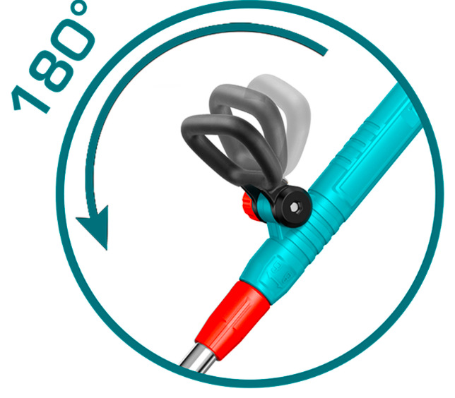 Kosačka strunová Total tools TGTLI20018 (bez baterie) Polohovateľný predný úchyt strunovej kosačky Total Tools TGTLI20018 otočný o 180°
