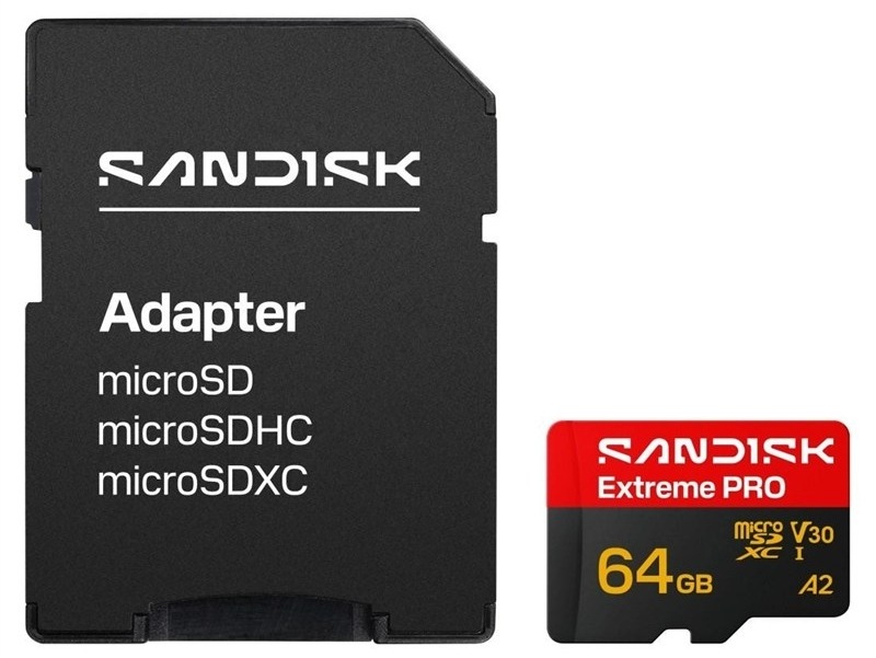 Pamäťová karta SANDISK Micro SDXC Extreme Pro 64GB UHS-I U3 (200R/90W) + SD apaptér Pamäťová karta microSD SANDISK Extreme PRO 64GB s adaptérom