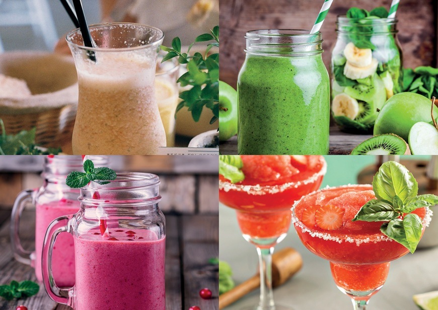 Ovocná smoothie a ľadové letné drinky z čerstvých surovín.