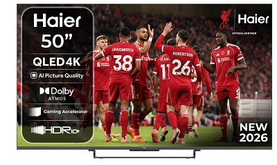 telvize haier H50S85GUX s futbalistami na obrazovke