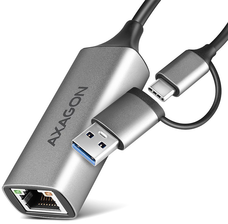 Sieťová karta Axagon USB-C + USB-A 3.2 Gen 1 - Gigabit Ethernet sivá