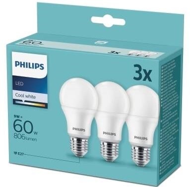 LED žiarovka Philips klasik, 8W, E27, studená biela (3ks)